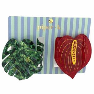 Piper K Anthurium and Palm Tree Leaf Hair Claw Clips Set of 2 Red Green Yellow